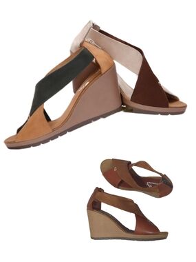 JULIO de MUCHA Leather & Suede Peep-Toe Wedge Heel Sandal